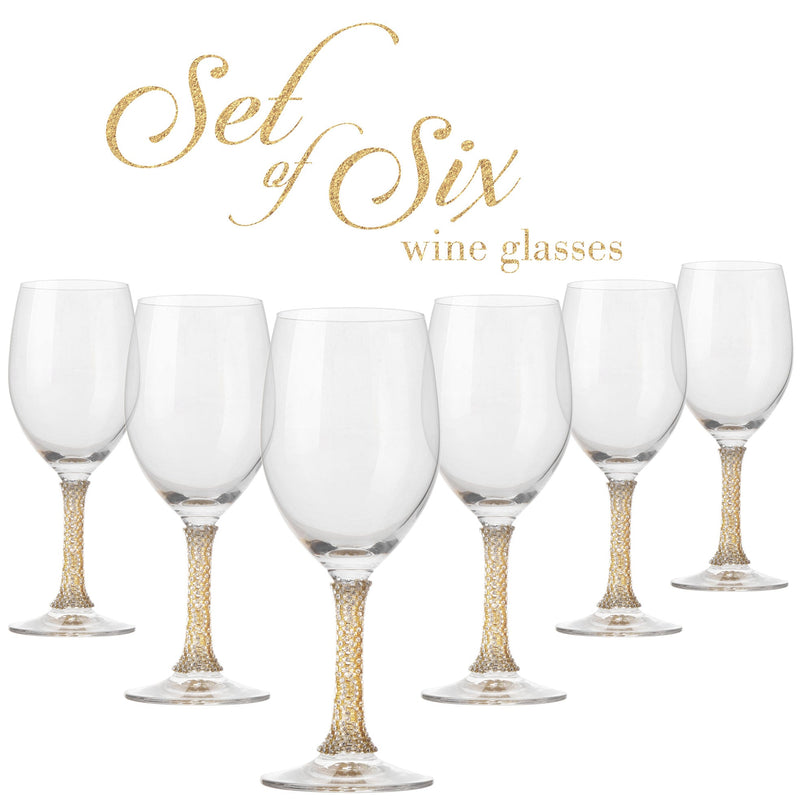 Berkware Crystal Wine Glass with Gold Stem, Set of 6