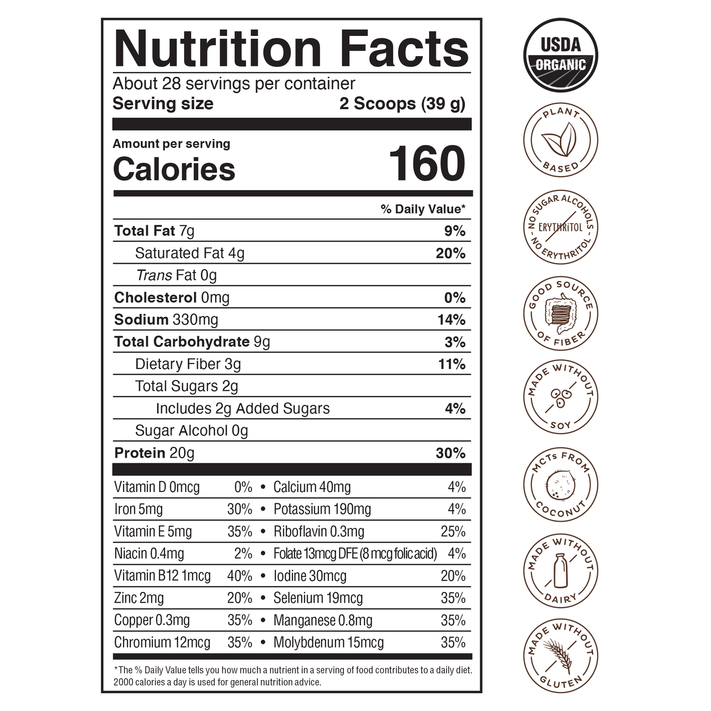 KOS Organic Plant Protein, Chocolate, 28 Servings