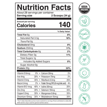 KOS Organic Plant Protein, Unflavored & Unsweetened, 28 Servings