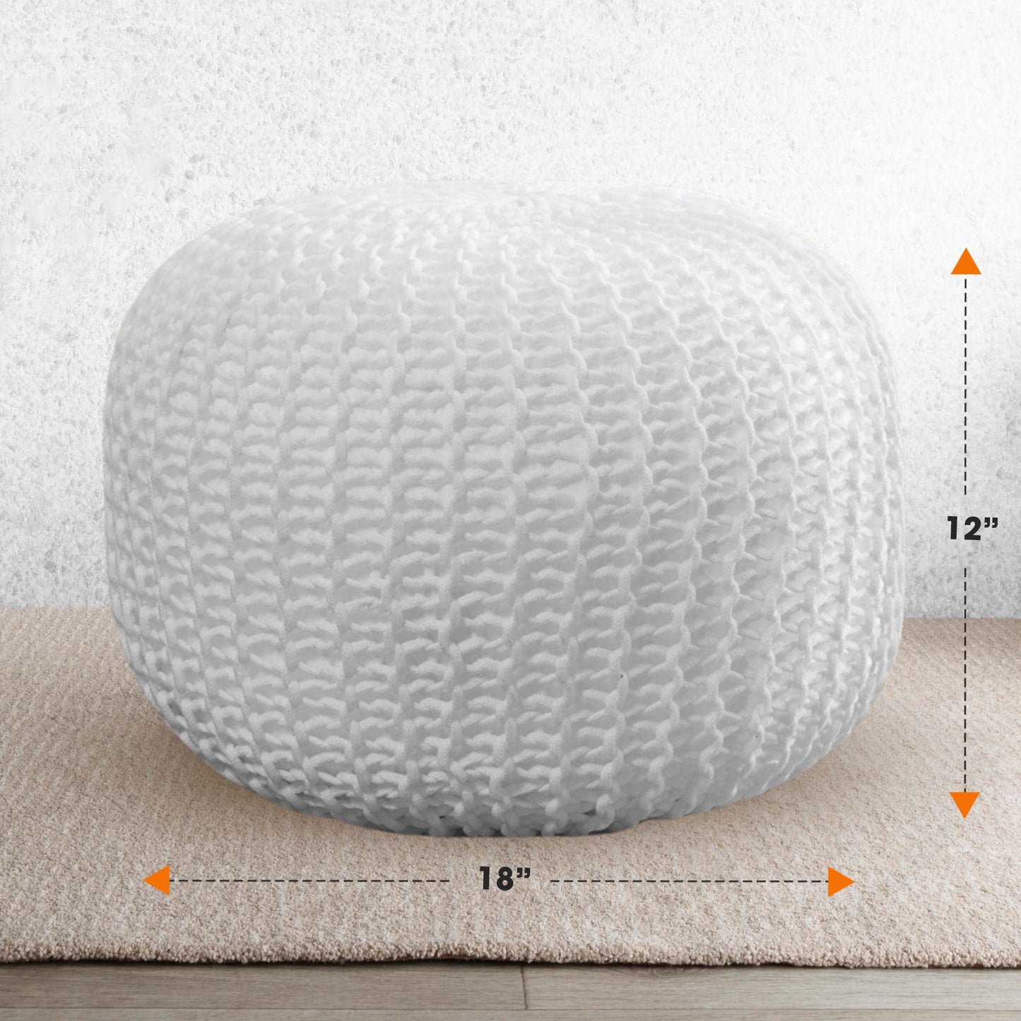 Cheer Collection 18" Round Pouf Ottoman - Chunky Hand-Knit Decorative and Comfortable Foot Rest