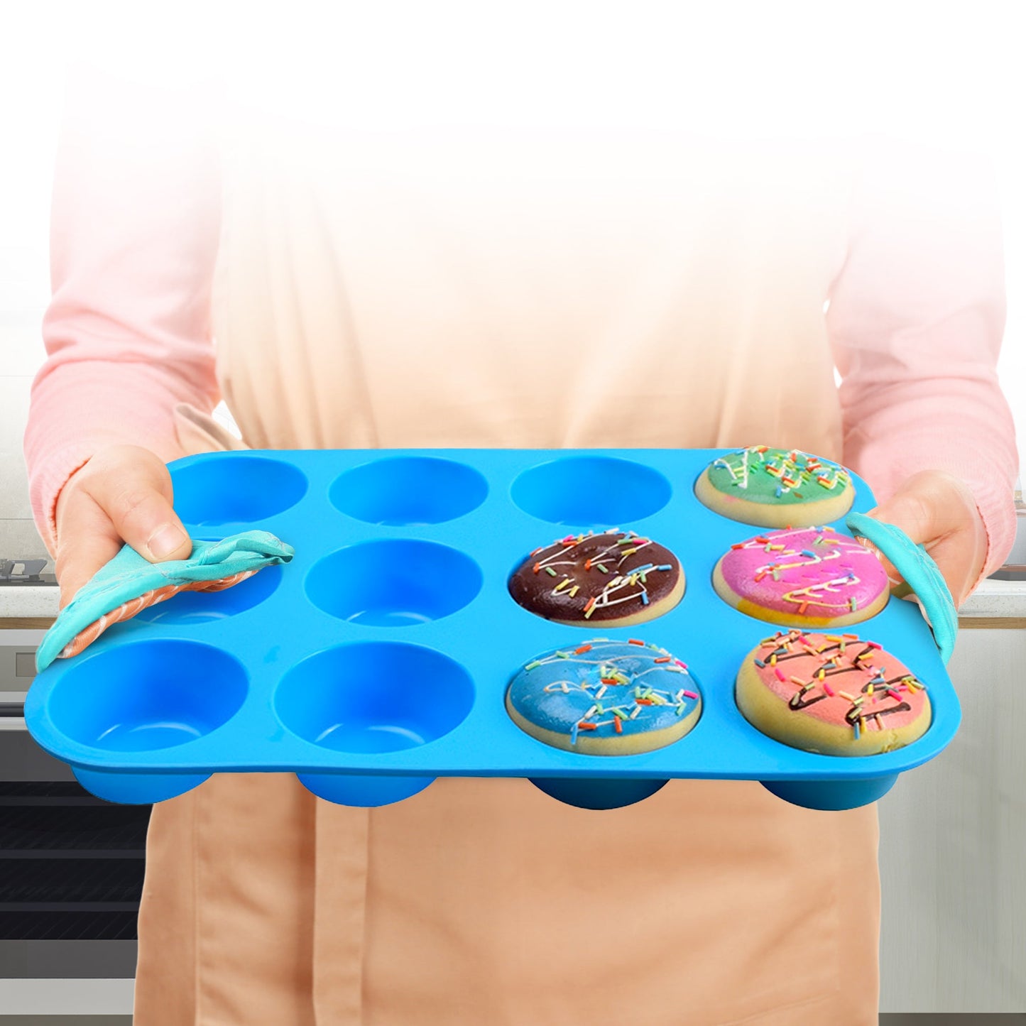 Cheer Collection Set of 3 Non-Stick Silicone Muffin Pans – BPA-Free, Food-Grade Baking Tray