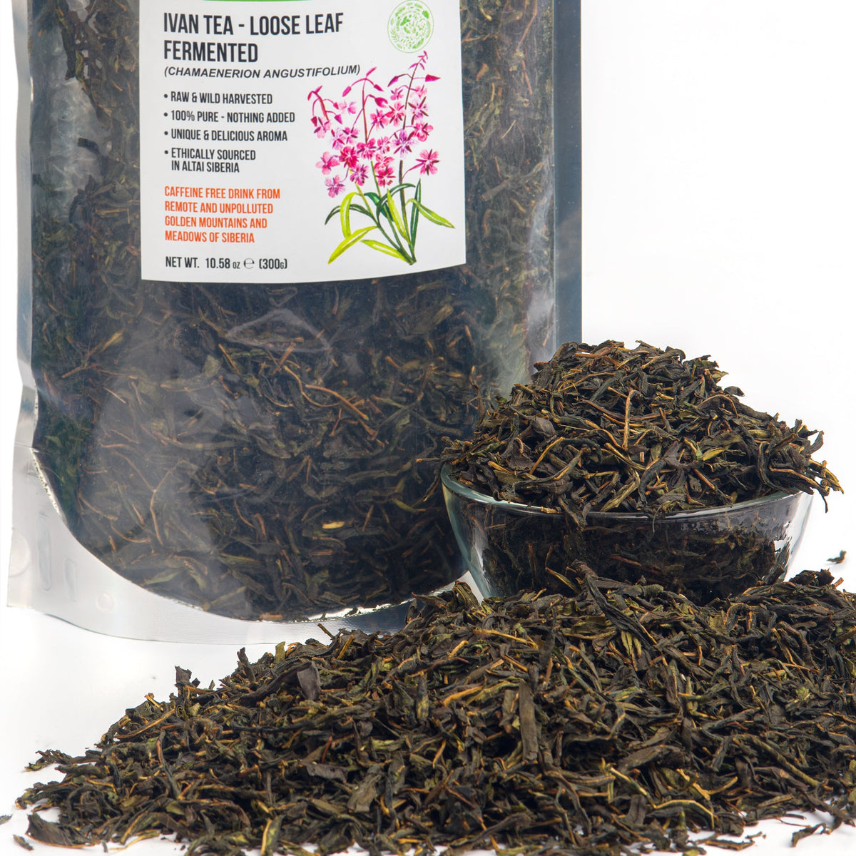 Siberian Green Ivan Tea 300g (10.58 oz) Fermented Loose Leaves Wild Harvested Altai Mountains Ivan-Chai