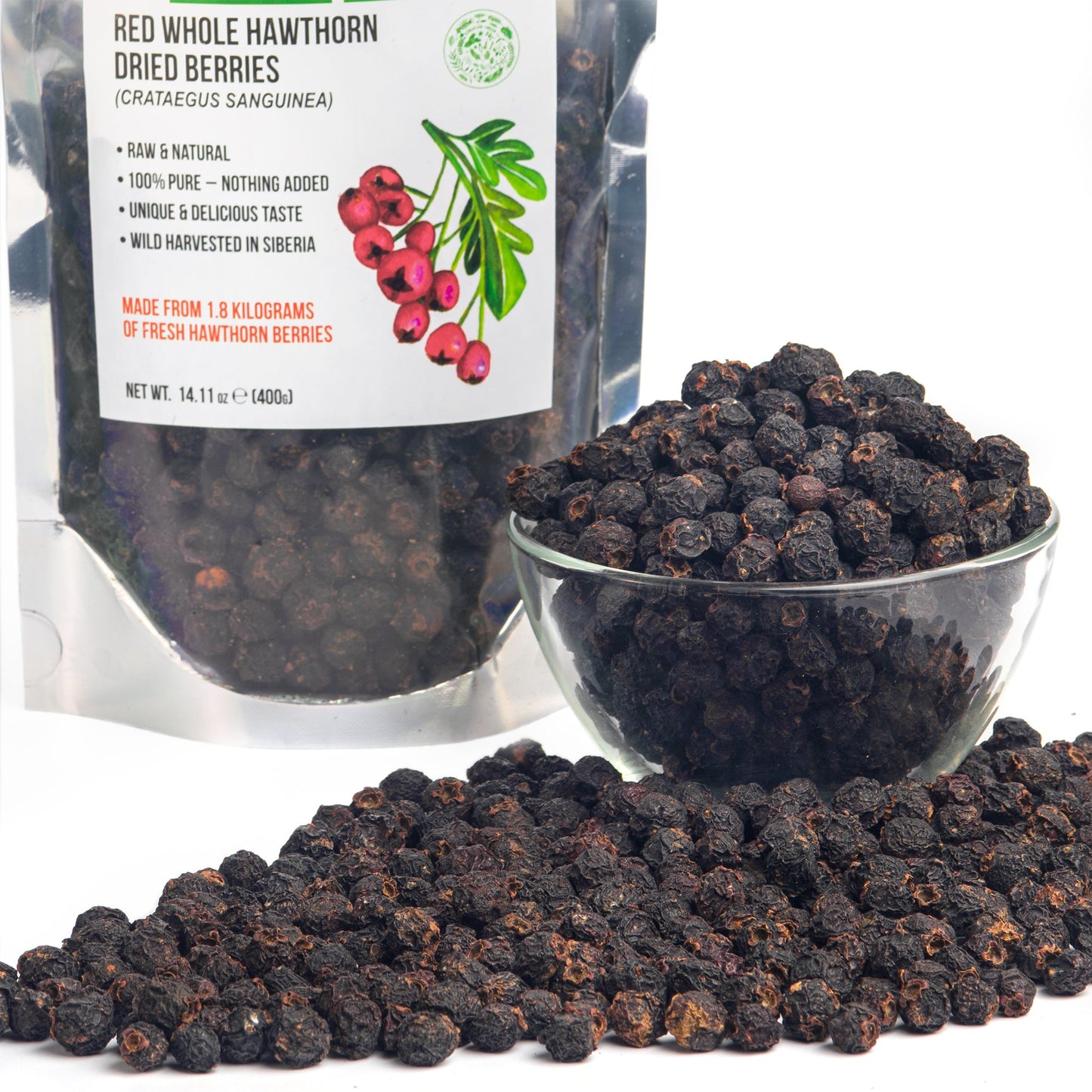 Whole Red Hawthorn Dried Berries 400g (14.11oz) Wild Harvested Crataegus Sanguinea from Altai