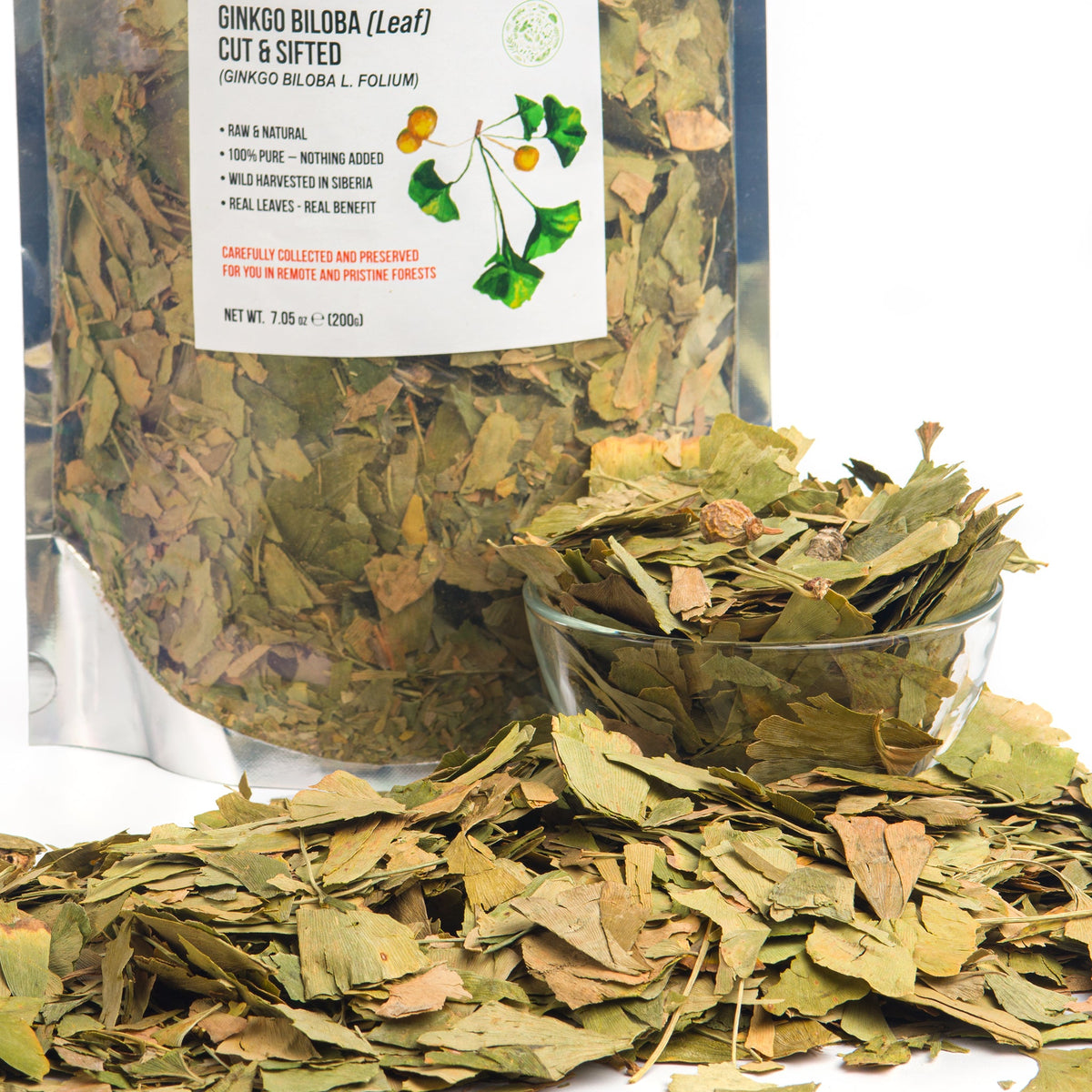 Siberian Green Ginkgo Biloba Cut and Sifted Leaf 200g (7.06 oz) – 100% Premium Loose Biloba Tea Pure Healthy Wild Harvest