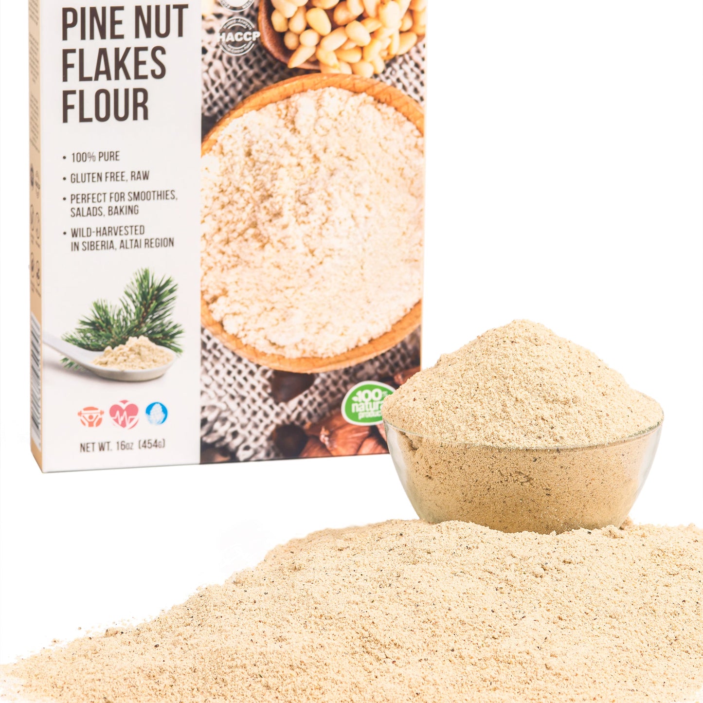 Siberian Pine Nut Flakes Flour Powder 454g (1 lbs) 100% Organic Wild Harvested Altai Region