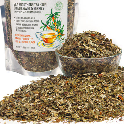 Siberian Green Sea Buckthorn Tea 100g (3.53 oz) Sun Dried Leaves Hippophae Wild Harvested Altai Mountains