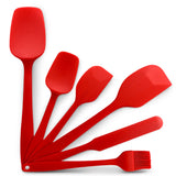 Cheer Collection Silicone Spatula Set, Silicone Spatulas For Nonstick Cookware, Cooking and Baking Sets for Kitchen, Red, 6 Pieces