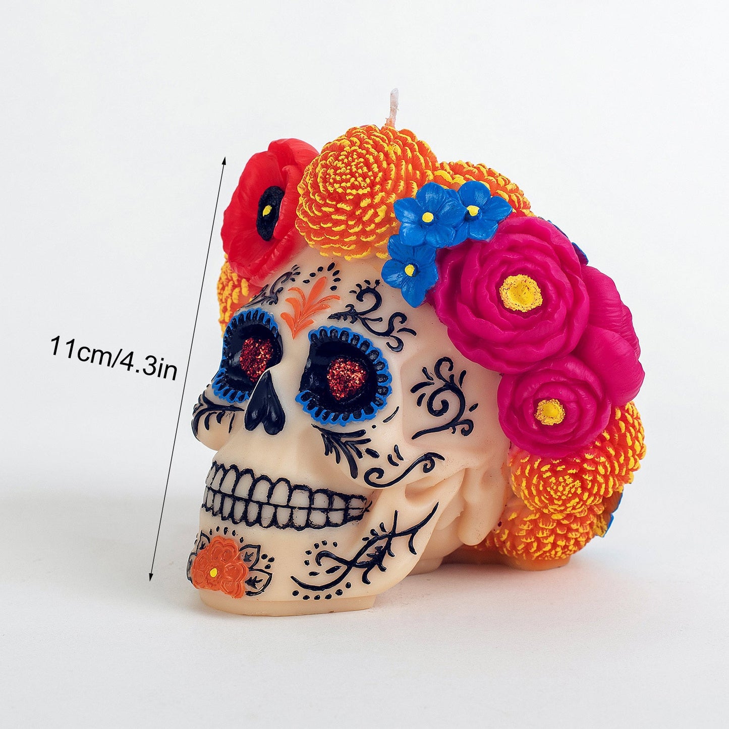 Dia De Los Muertos | Floral Skull Scented Candle for Day of The Dead Mexico | Calavera Skull with Floral Decoration | Home Room Decor Candle