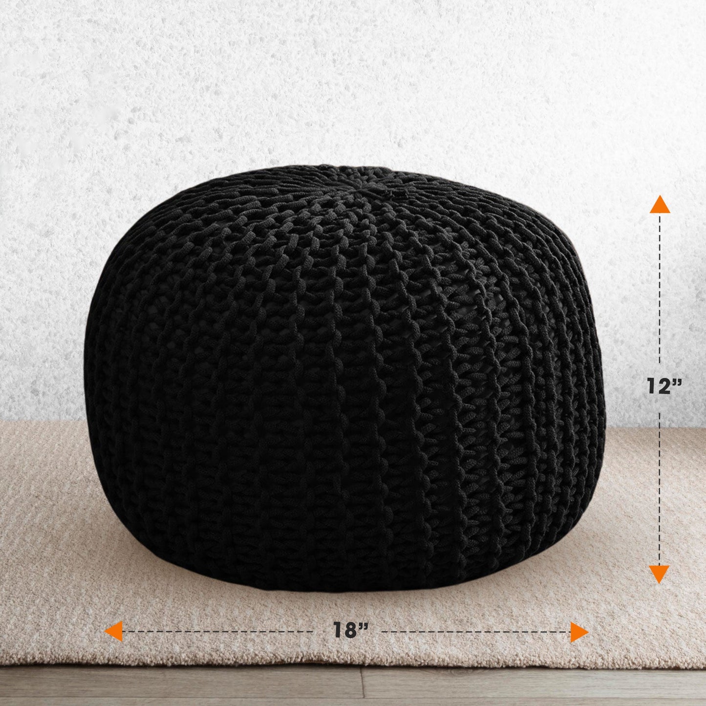 Cheer Collection 18" Round Pouf Ottoman - Chunky Hand-Knit Decorative and Comfortable Foot Rest