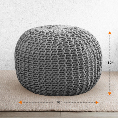 Cheer Collection 18" Round Pouf Ottoman - Chunky Hand-Knit Decorative and Comfortable Foot Rest