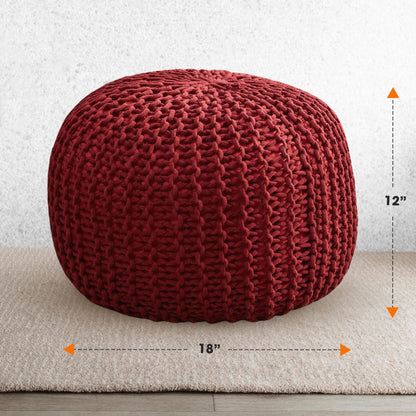 Cheer Collection 18" Round Pouf Ottoman - Chunky Hand-Knit Decorative and Comfortable Foot Rest