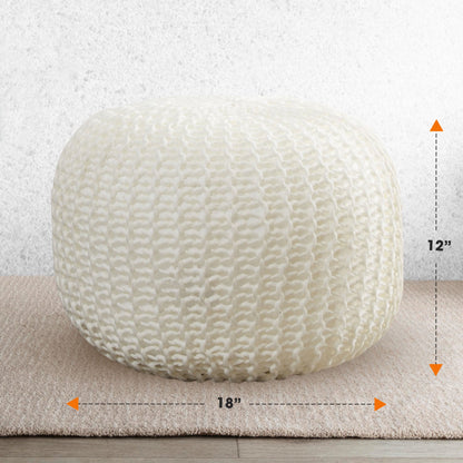 Cheer Collection 18" Round Pouf Ottoman - Chunky Hand-Knit Decorative and Comfortable Foot Rest