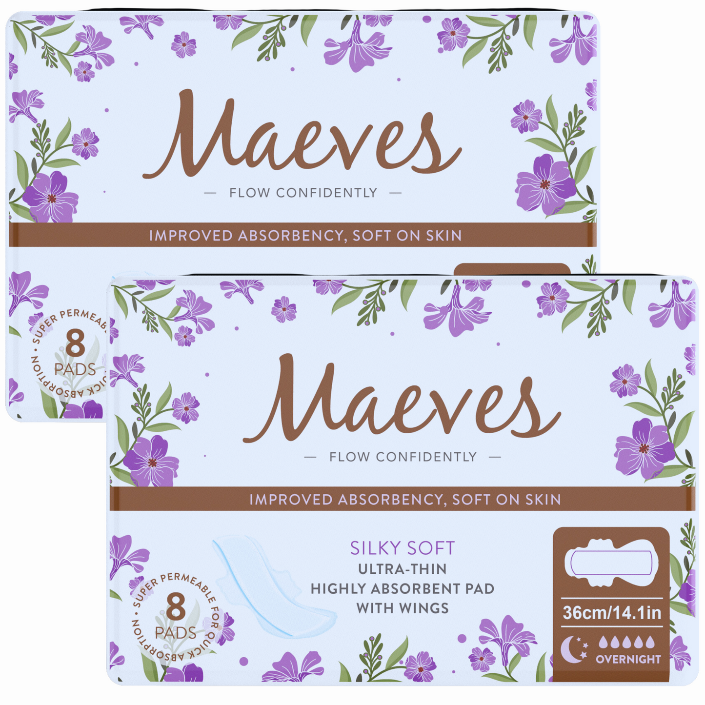 Ultra-Thin Overnight/Extra Heavy Absorbency Sanitary Pads- 2 Packs by Maeves Pads