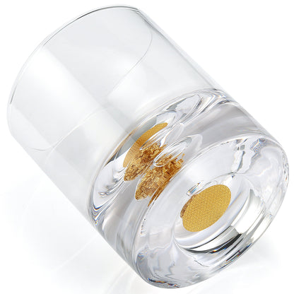 Berkware Lowball Whiskey Glasses with Unique Embedded Gold tone Flake Design