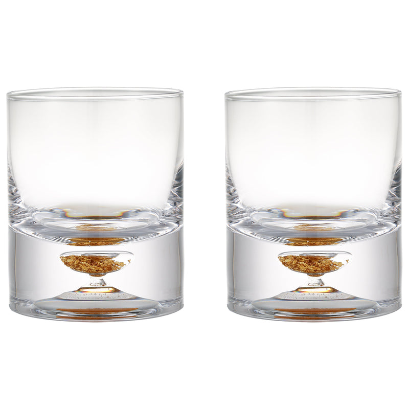 Berkware Lowball Whiskey Glasses with Unique Embedded Gold tone Flake Design - Set of 6