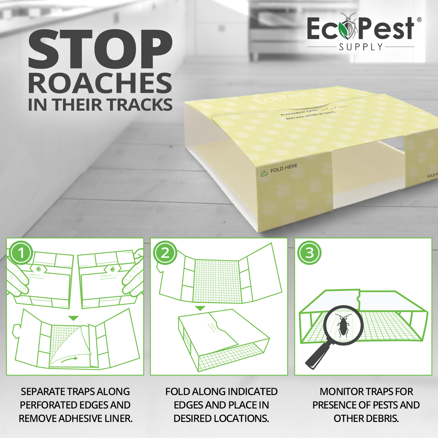 Roach Glue Traps – 20 Pack | Sticky Indoor Pest Control Trap for Cockroaches by EcoPest Supply