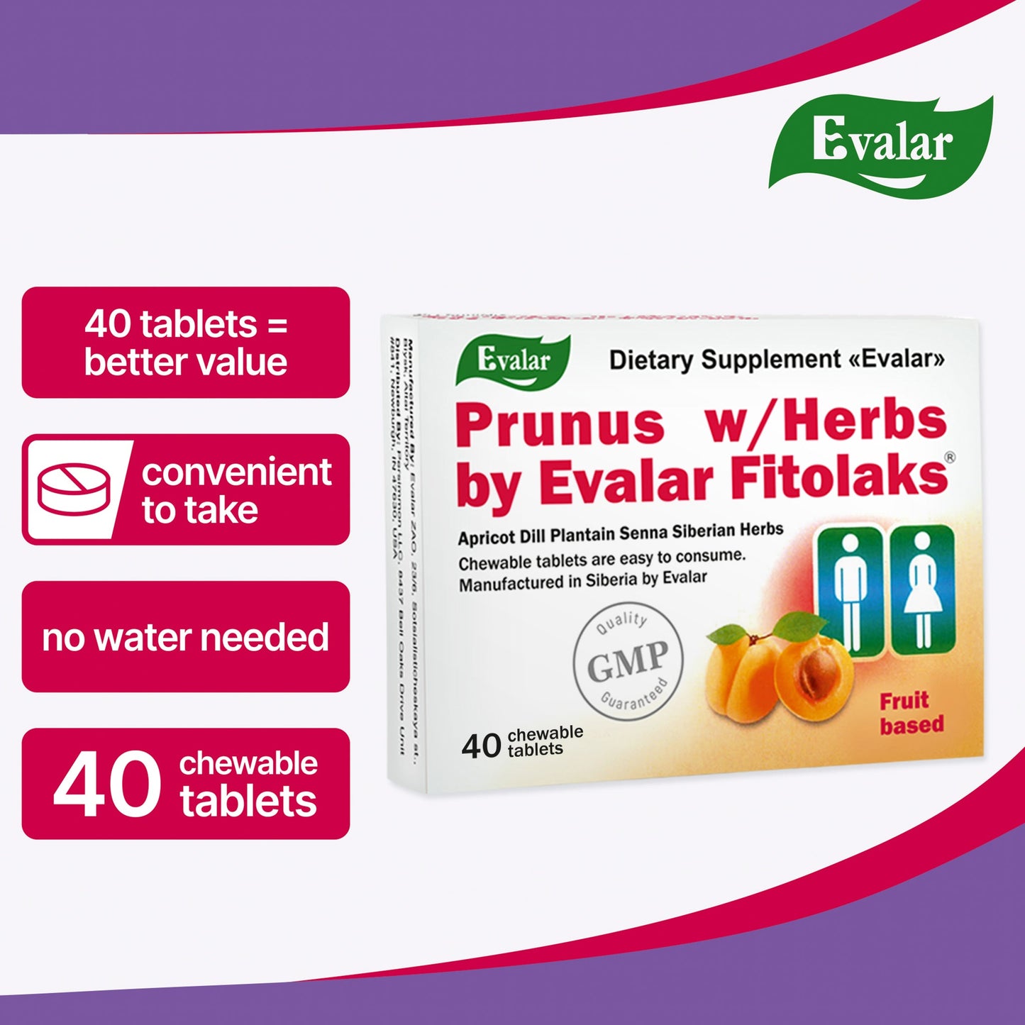Prunus with Herbs by Evalar Fitolaks 40 Tabs