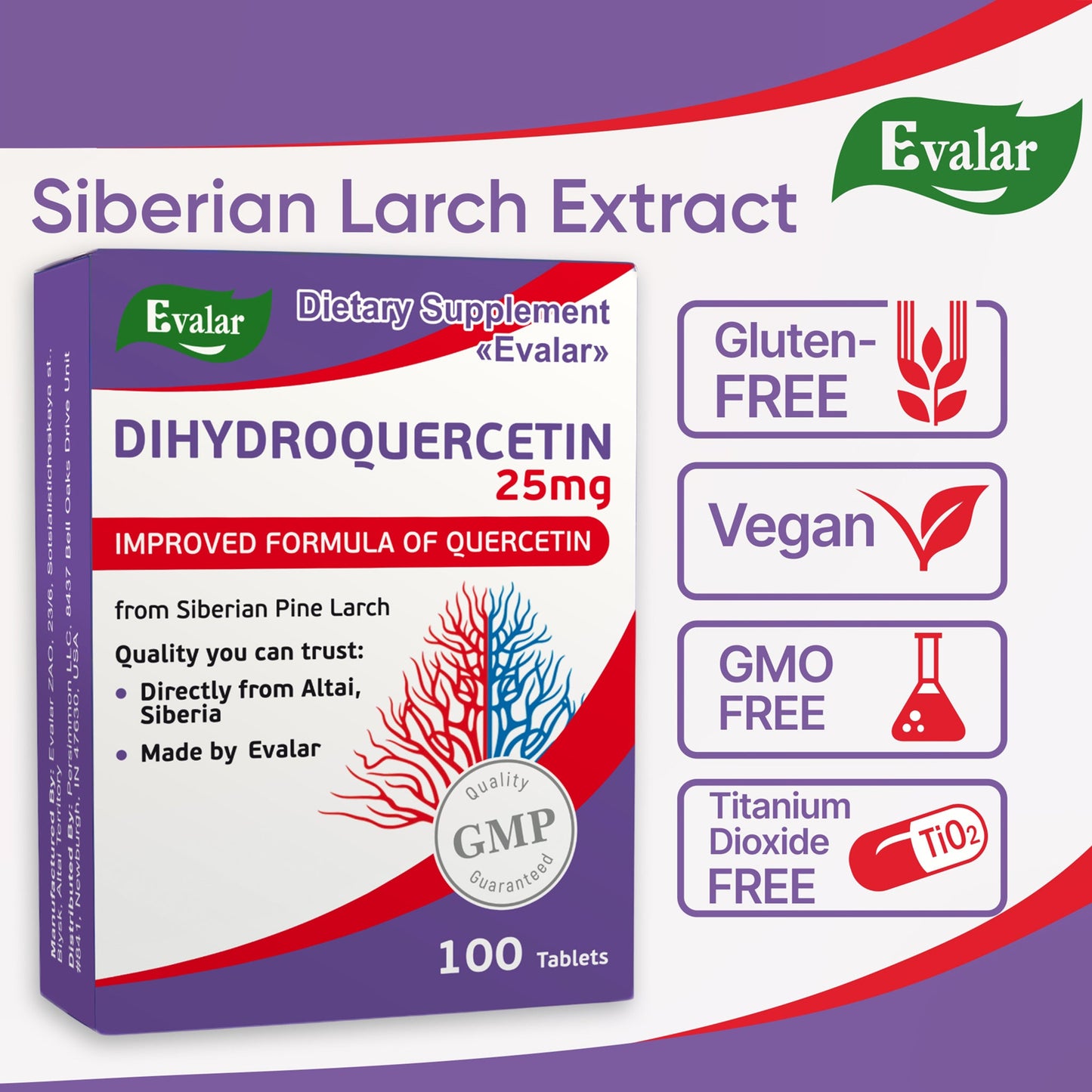 Siberian Pine Larch by Evalar Dihydro Quercetin 100 Tabs