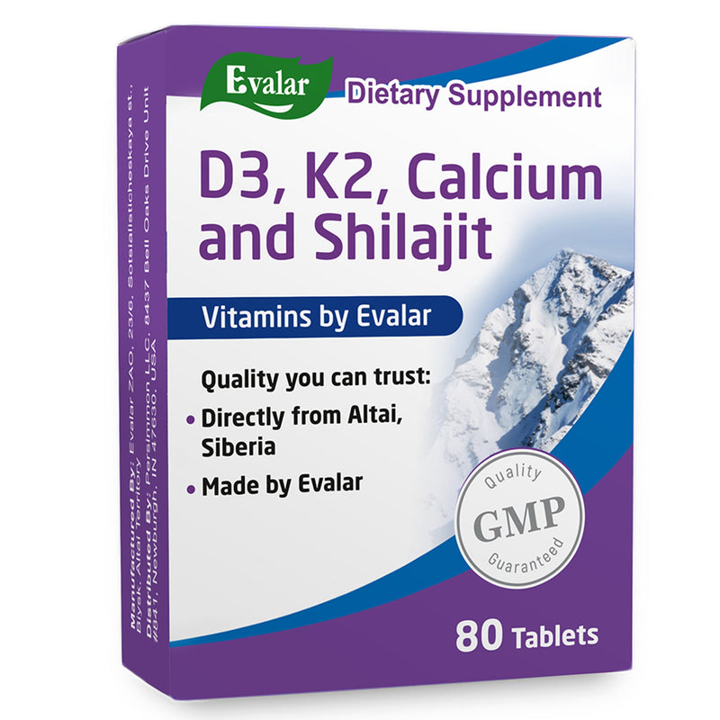Mountain Calcium with Vitamins D3 + K2 and Shilajit - 80 Tablets | Evalar