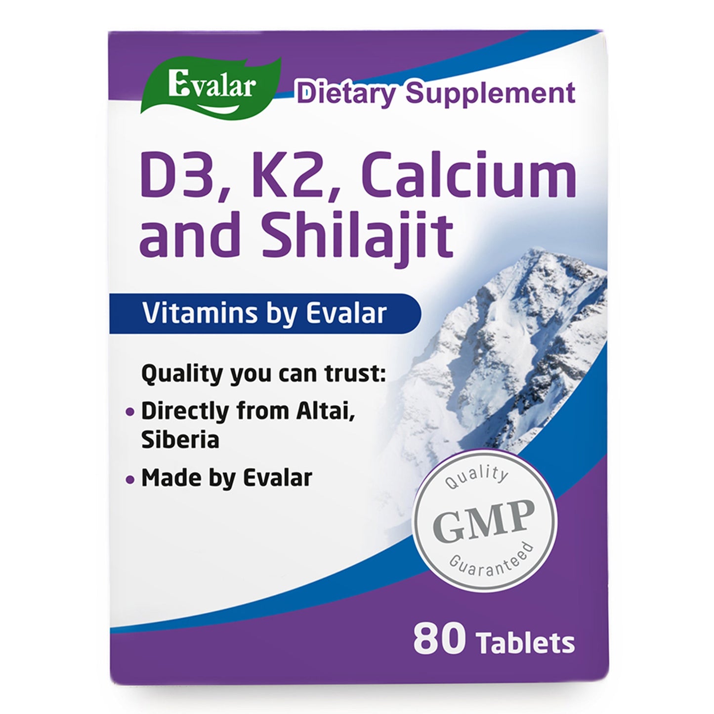 Mountain Calcium with Vitamins D3 + K2 and Shilajit - 80 Tablets | Evalar
