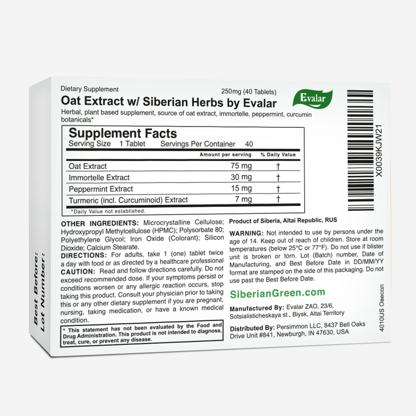 Oat Extract with Herbs by Evalar Ovesol 40 Tabs