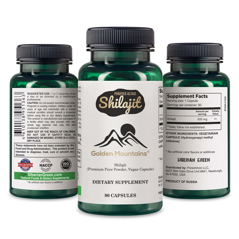 Golden Mountains Shilajit Vegan Capsules – 500mg | 90 Count