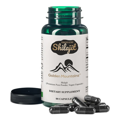 Golden Mountains Shilajit Vegan Capsule 500mg Pure Altai 90 Count Premium Trace Minerals