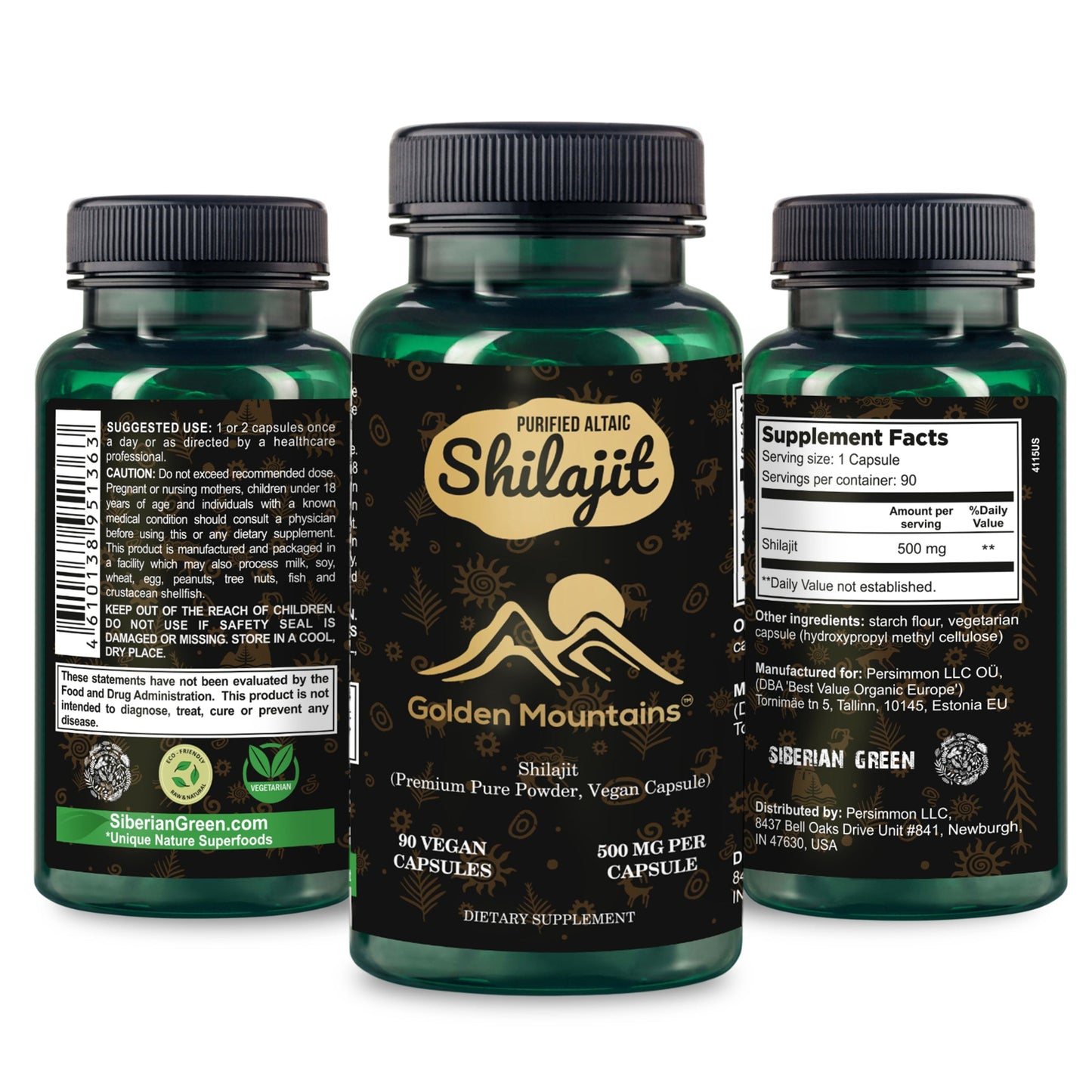 Golden Mountains Shilajit Vegan Capsules – 500mg | 90 Count