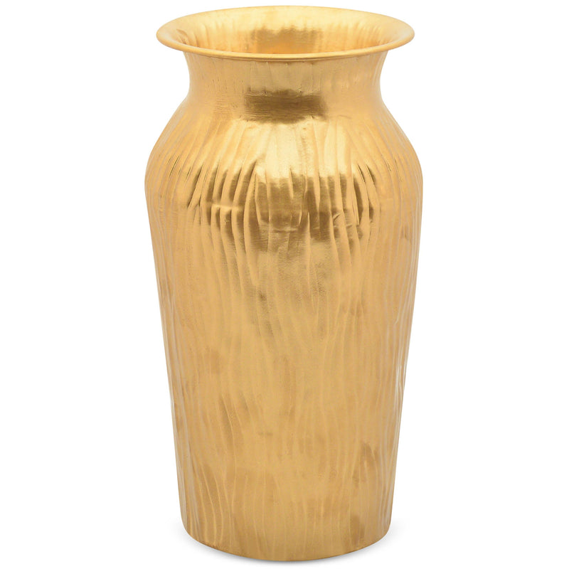 Berkware Gold Colored Flower Vase - Elegant 10.5" Tall Wavy Textured Decorative Rose Vase
