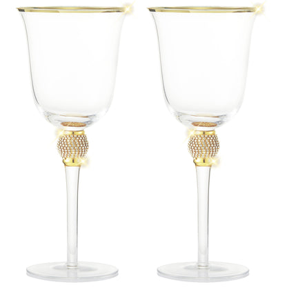 Berkware Set of 2 Gold tone Wine Glasses - Luxurious Rose and White Wine Glass with Dazzling Rhinestone Design and Gold tone Rim