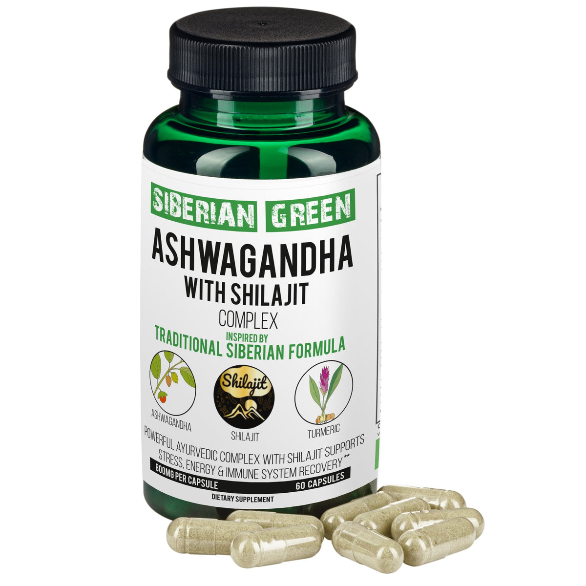 Ashwagandha with Altai Shilajit & Turmeric | Ayurvedic Herbal Complex 60 Capsules