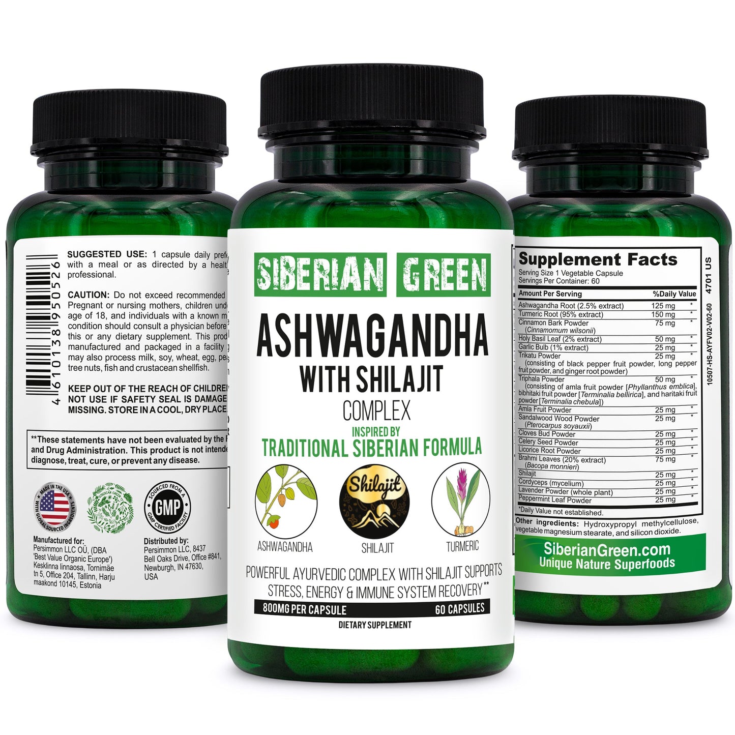 Ashwagandha with Altai Shilajit & Turmeric | Ayurvedic Herbal Complex 60 Capsules