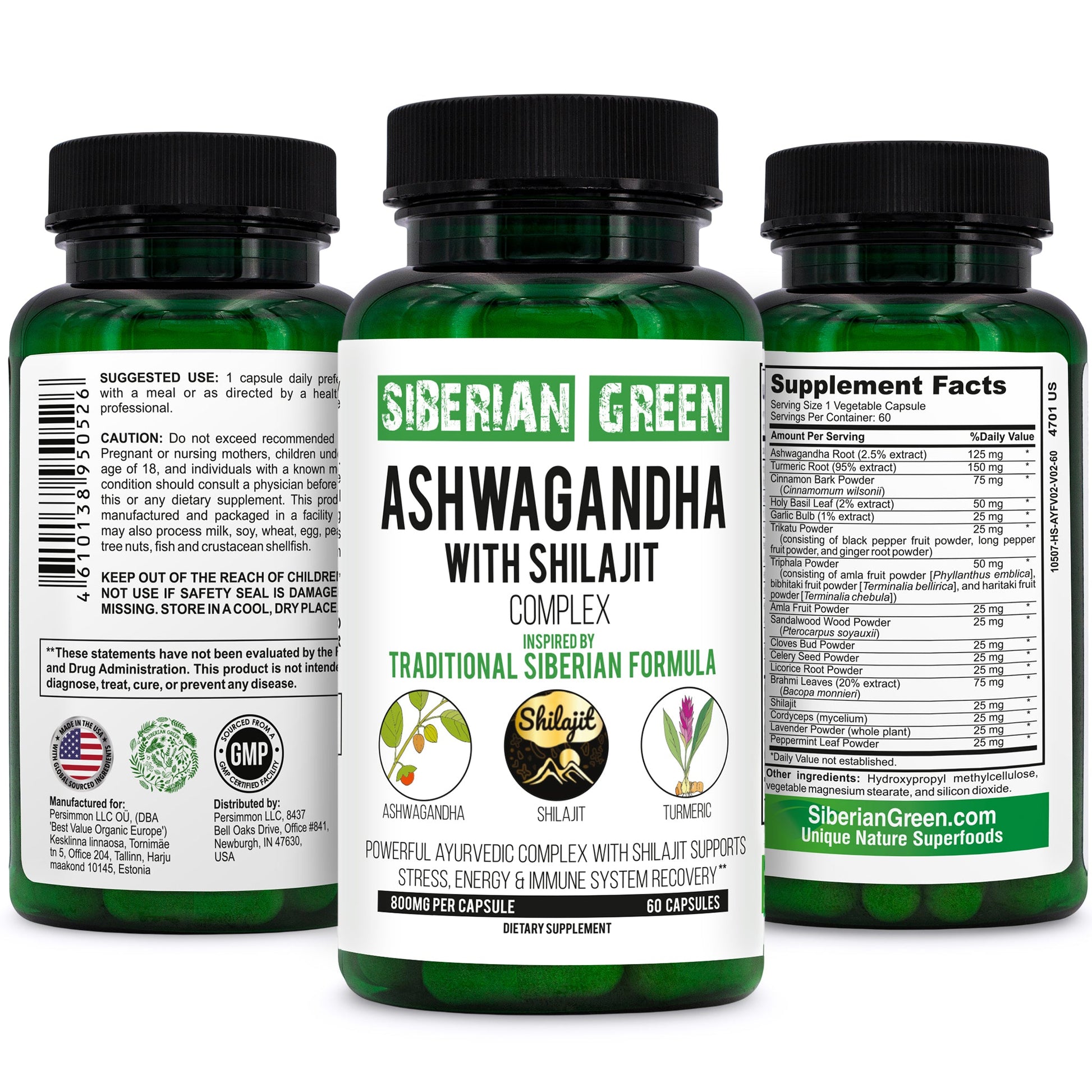 Ashwagandha with Altai Shilajit & Turmeric | Ayurvedic Herbal Complex 60 Capsules