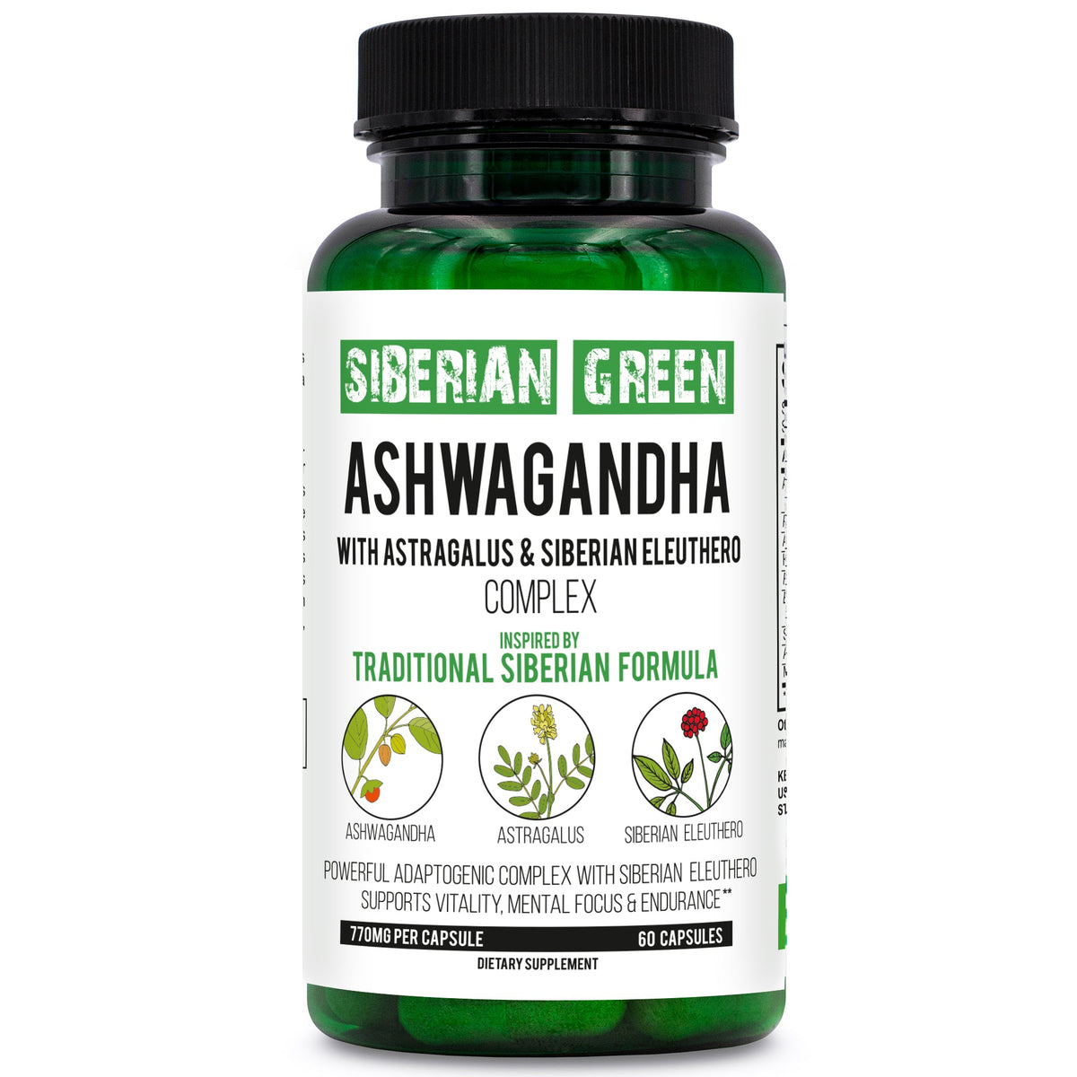 Organic Ashwagandha, Astragalus & Siberian Ginseng Complex – 60 Vegan Capsules