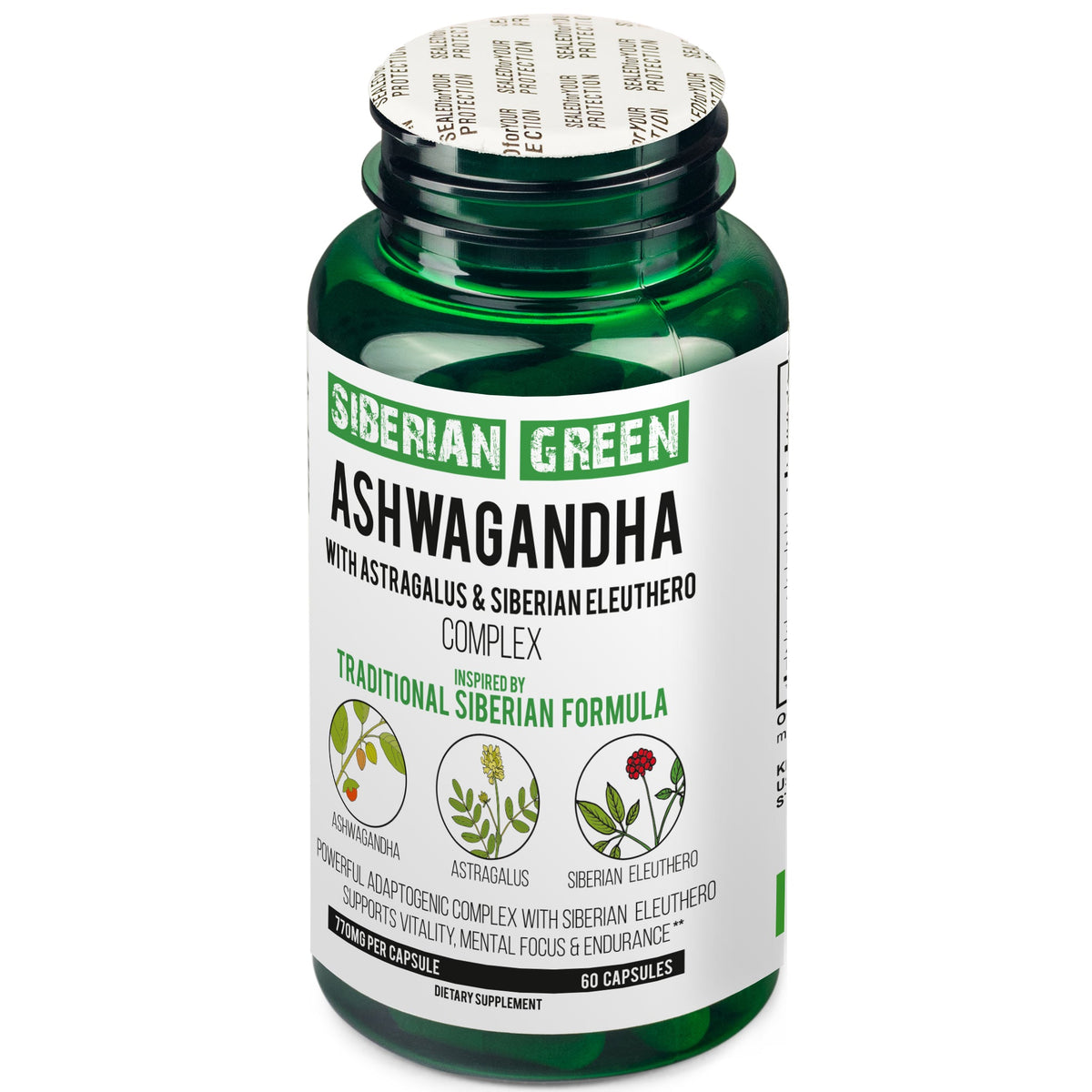 Organic Ashwagandha, Astragalus & Siberian Ginseng Complex – 60 Vegan Capsules