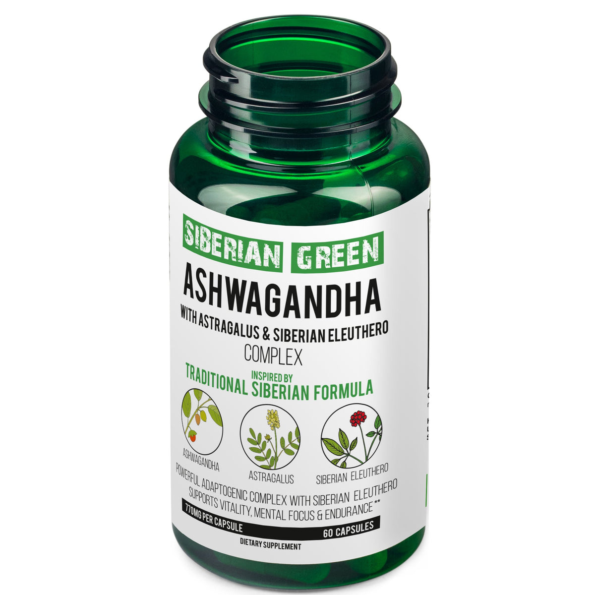 Organic Ashwagandha, Astragalus & Siberian Ginseng Complex – 60 Vegan Capsules