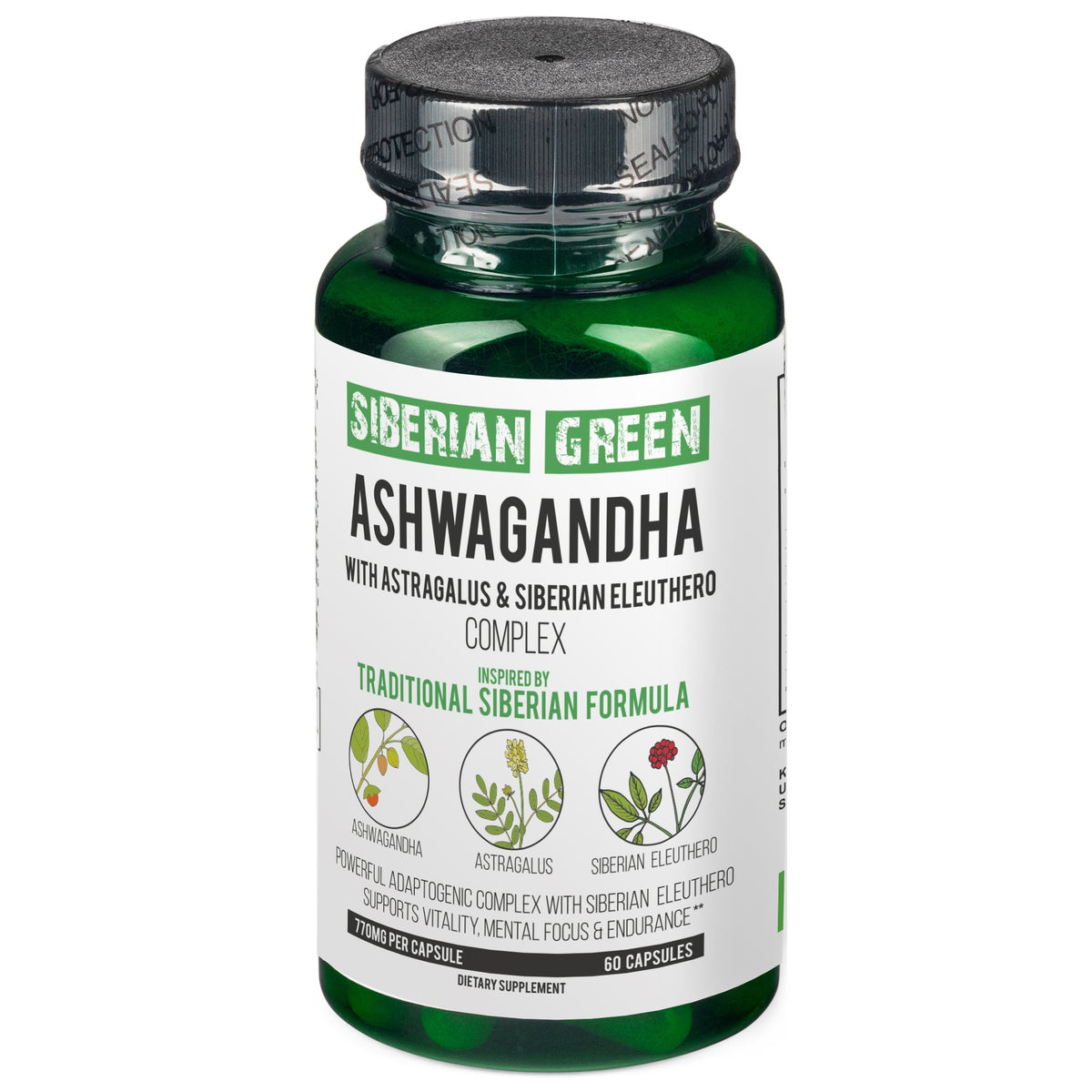 Organic Ashwagandha, Astragalus & Siberian Ginseng Complex – 60 Vegan Capsules