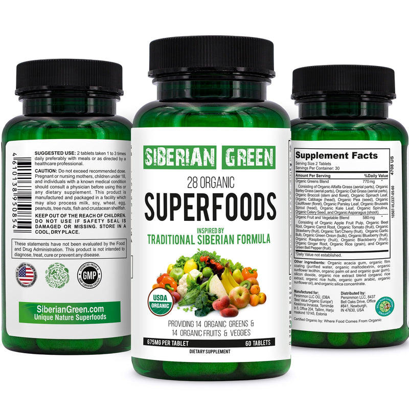 28 Organic Superfood Tablets – Essential Greens, Fruits & Veggies