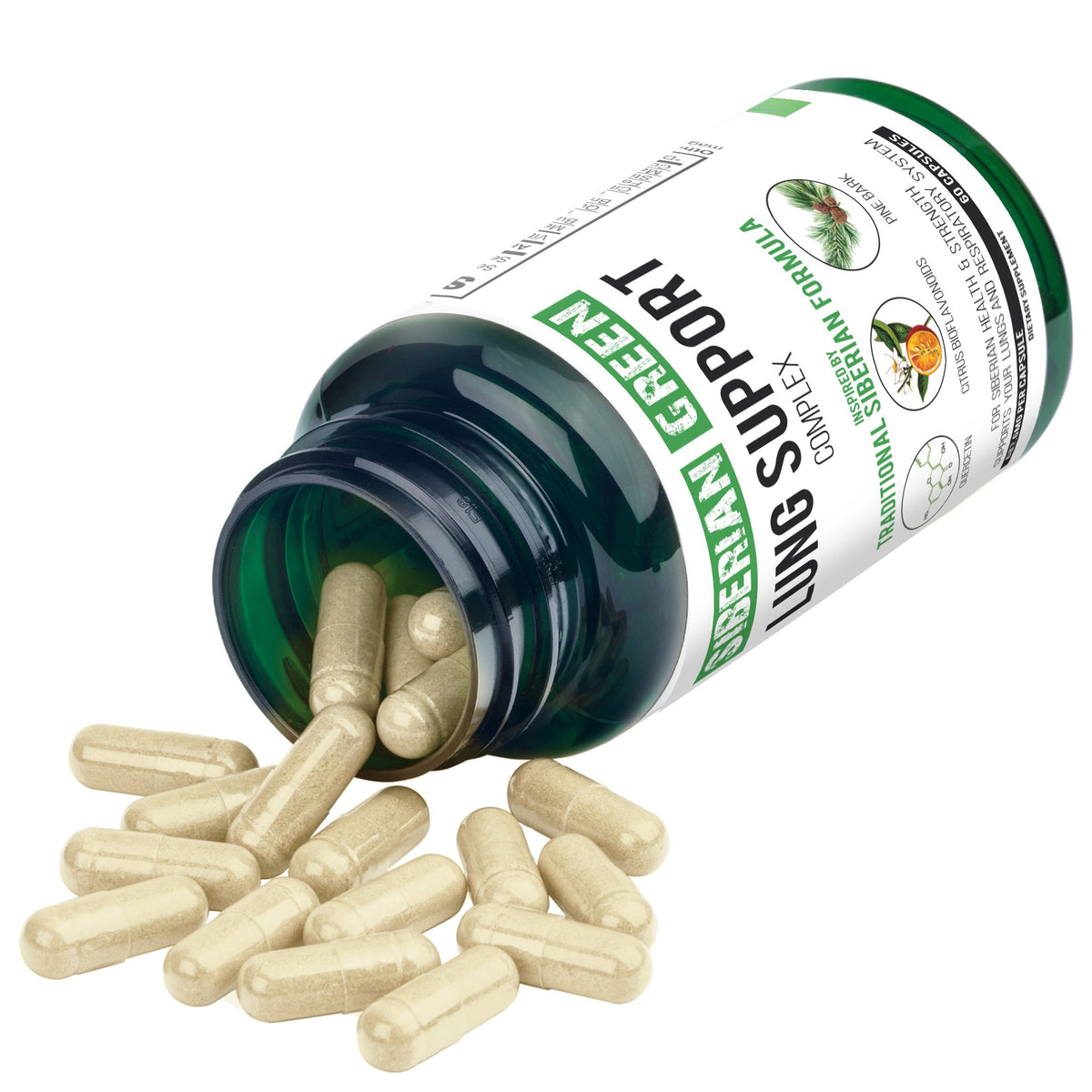 Herbal Lung Support – Quercetin, Pine Bark, Citrus Bioflavonoids | 60 Capsules by Siberian Green