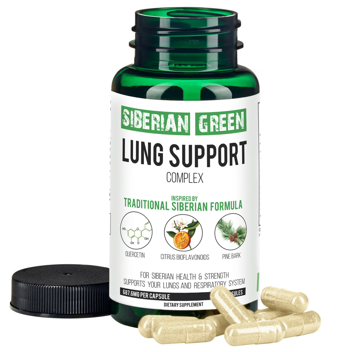 Herbal Lung Support – Quercetin, Pine Bark, Citrus Bioflavonoids | 60 Capsules by Siberian Green