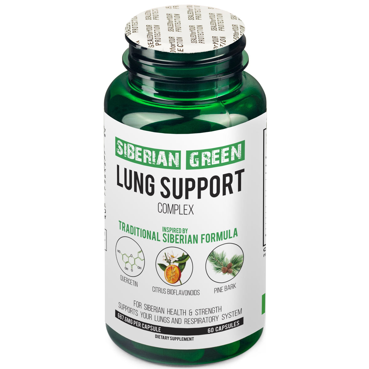 Herbal Lung Support – Quercetin, Pine Bark, Citrus Bioflavonoids | 60 Capsules by Siberian Green