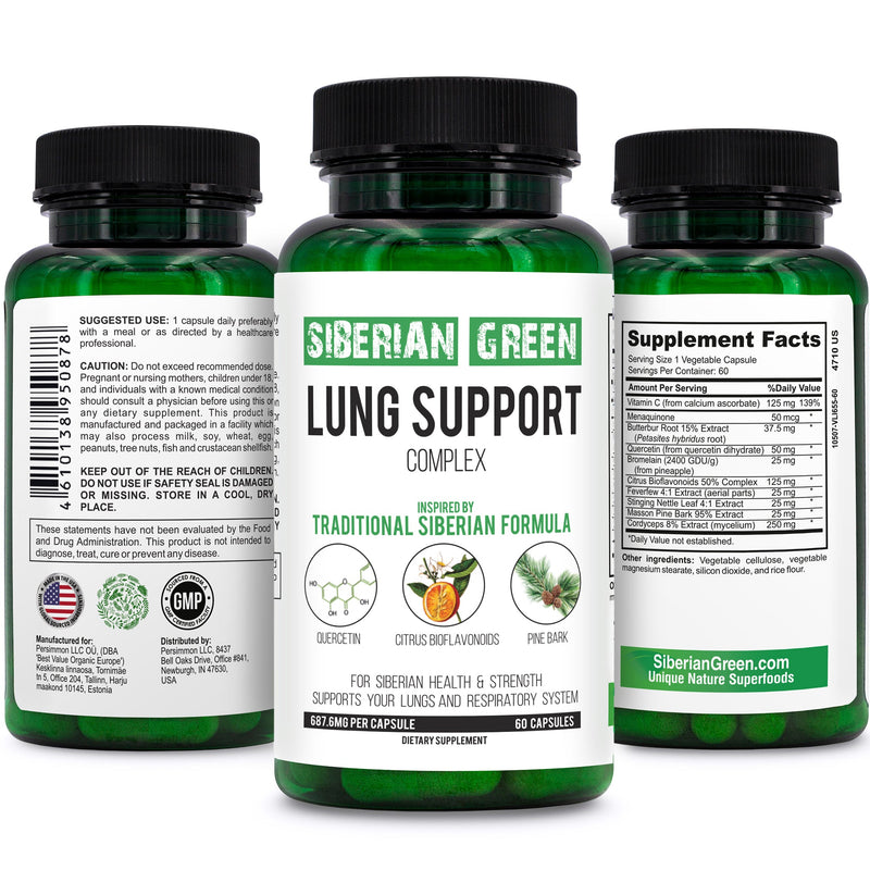Herbal Lung Support – Quercetin, Pine Bark, Citrus Bioflavonoids | 60 Capsules by Siberian Green