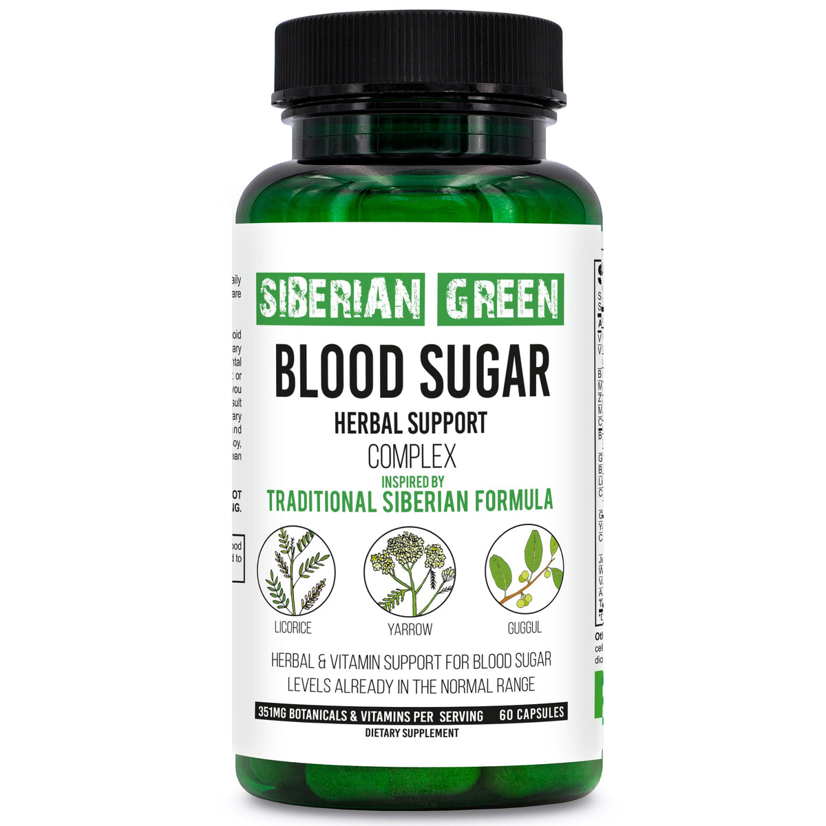 Herbal Sugar Support Siberian Green 60 Caps - Yarrow Guggul Licorice