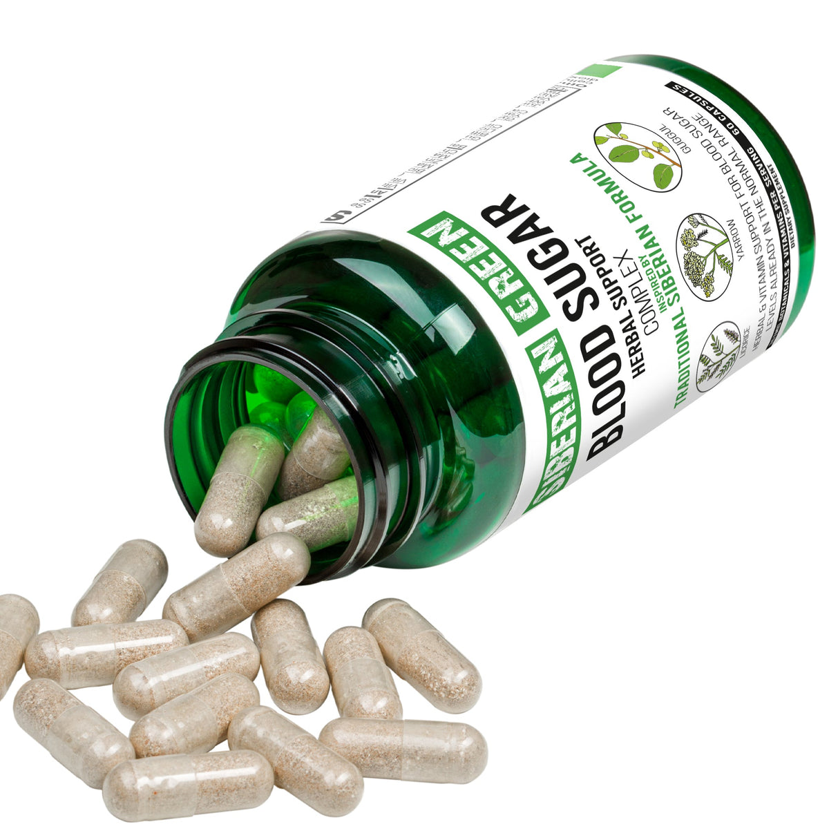 Herbal Sugar Support Siberian Green 60 Caps - Yarrow Guggul Licorice