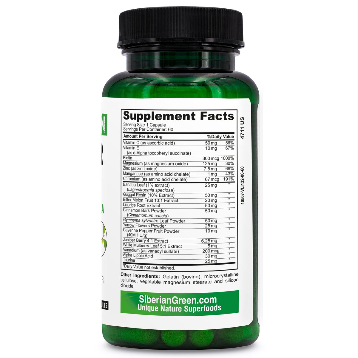 Herbal Sugar Support Siberian Green 60 Caps - Yarrow Guggul Licorice