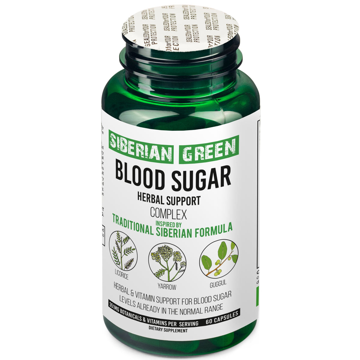 Herbal Sugar Support Siberian Green 60 Caps - Yarrow Guggul Licorice