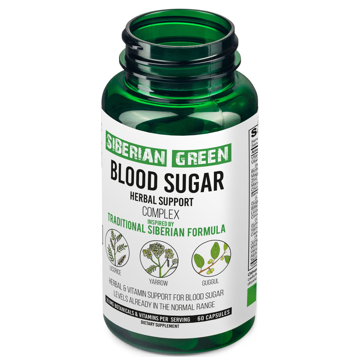 Herbal Sugar Support Siberian Green 60 Caps - Yarrow Guggul Licorice