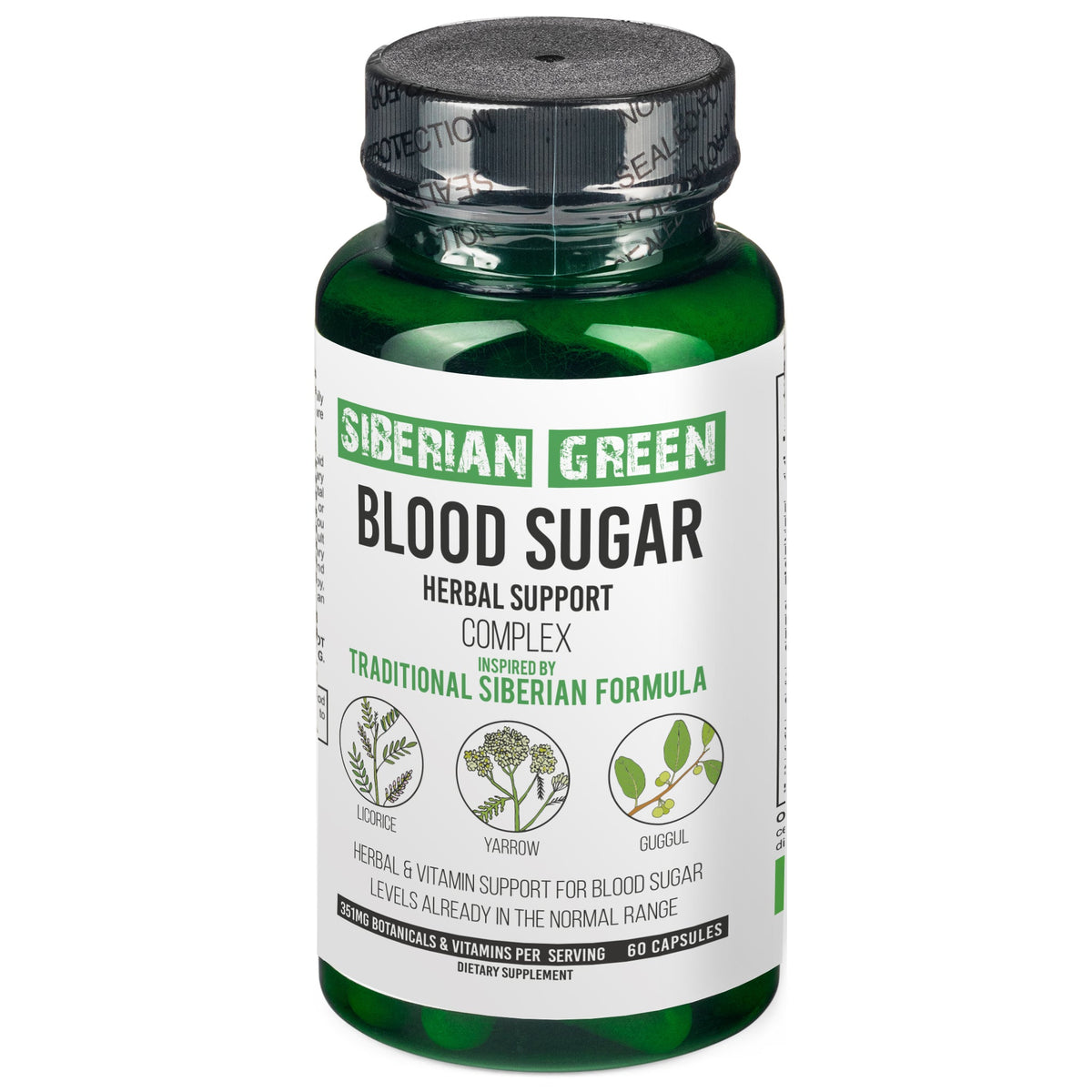 Herbal Sugar Support Siberian Green 60 Caps - Yarrow Guggul Licorice