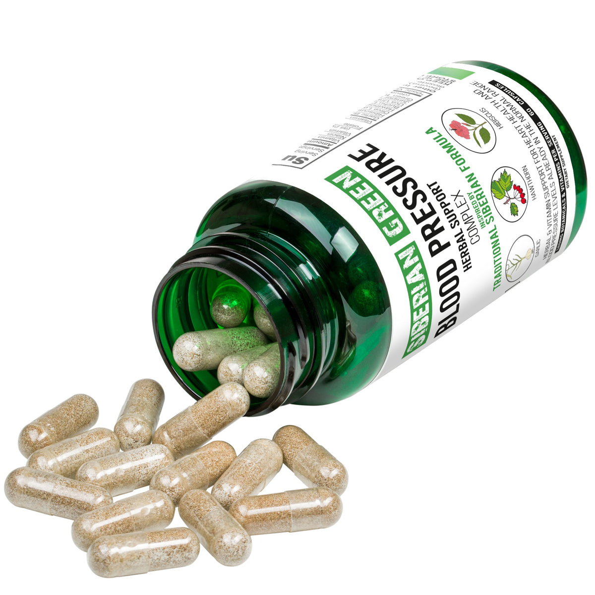 Herbal Cardio Pressure Support Siberian Green 60 Caps - Hawthorn Hibiscus Garlic