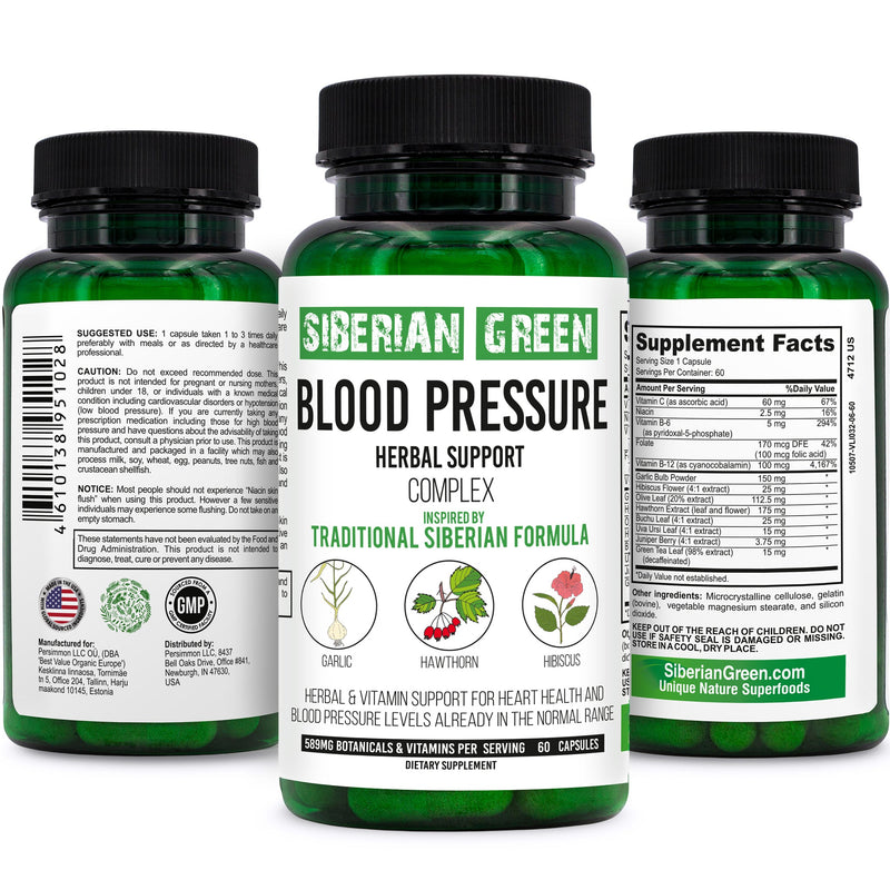 Herbal Cardio Pressure Support Siberian Green 60 Caps - Hawthorn Hibiscus Garlic